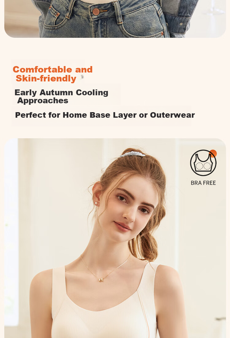 Urban Beauty Women's Thermal Underwear Silk Double-Sided Fleece Spring Thermal Vest with Chest Pad Basic Base Layer Shirt 9