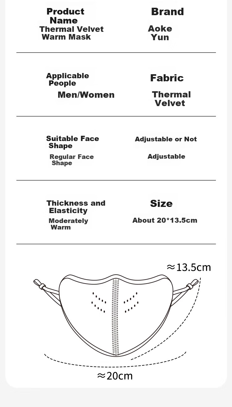Aoke Cloud Warm Mask Winter Fleece Thickened Windproof Men's High-Value Women's Cotton 3D Breathable Anti-Fog Sunscreen Double-Sided German Velvet Washable Black 5