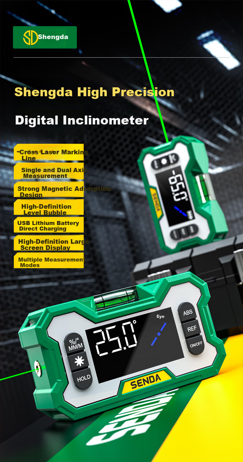 Shengda High-Precision Digital Inclinometer Box Electronic Digital Display Green Light Level with Magnetic Angle Meter Slope Gradient Ruler 1