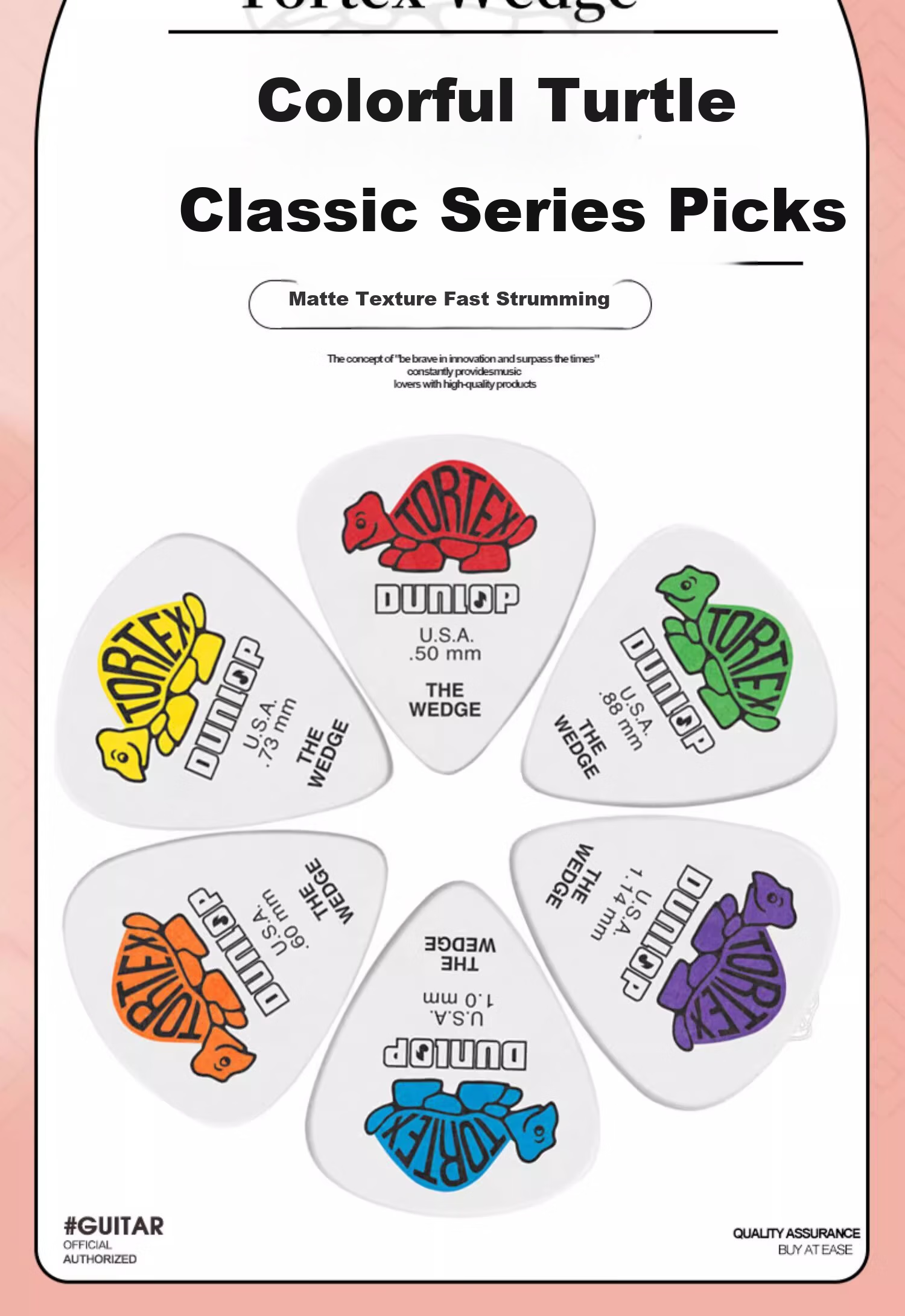 DUNLOP Colored Little Turtle Guitar Picks, Acoustic Folk String Skimming Quick Play, 424R Series, 6 Picks with Varying Thickness 2