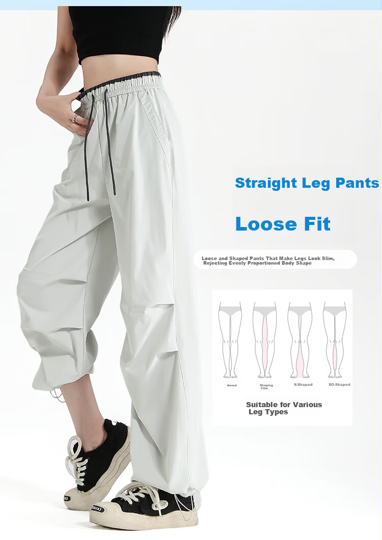 Free Style Paratrooper Cargo Pants for Women Spring Summer High Waist Draped Casual Wide Leg Ice Silk Quick-Dry Hiking Sports Pants 9