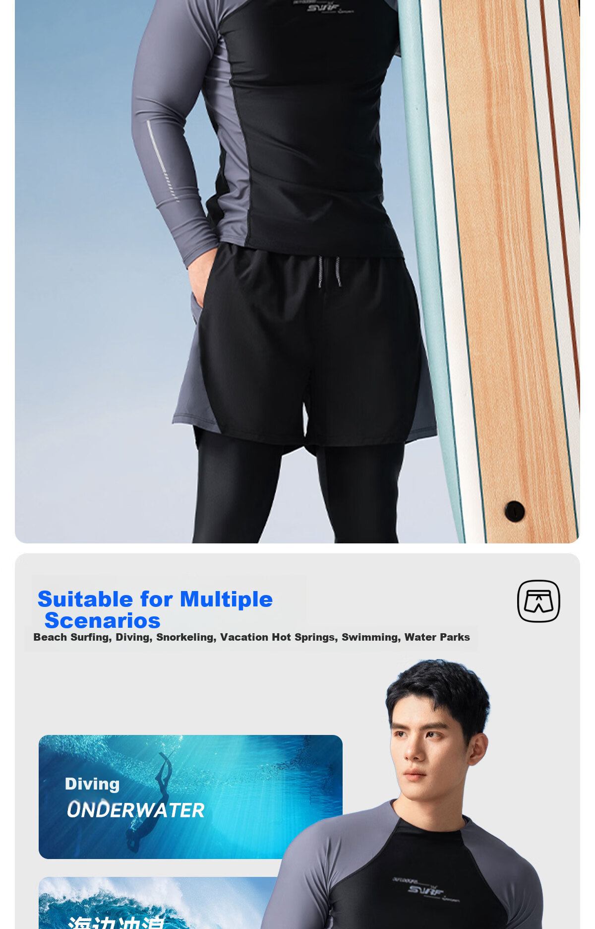 361° Jellyfish Men's Swimwear Set Long Sleeve Long Pants Sun Protection Quick-Dry Adult Surfing Full-Body Snorkeling Wetsuit 4