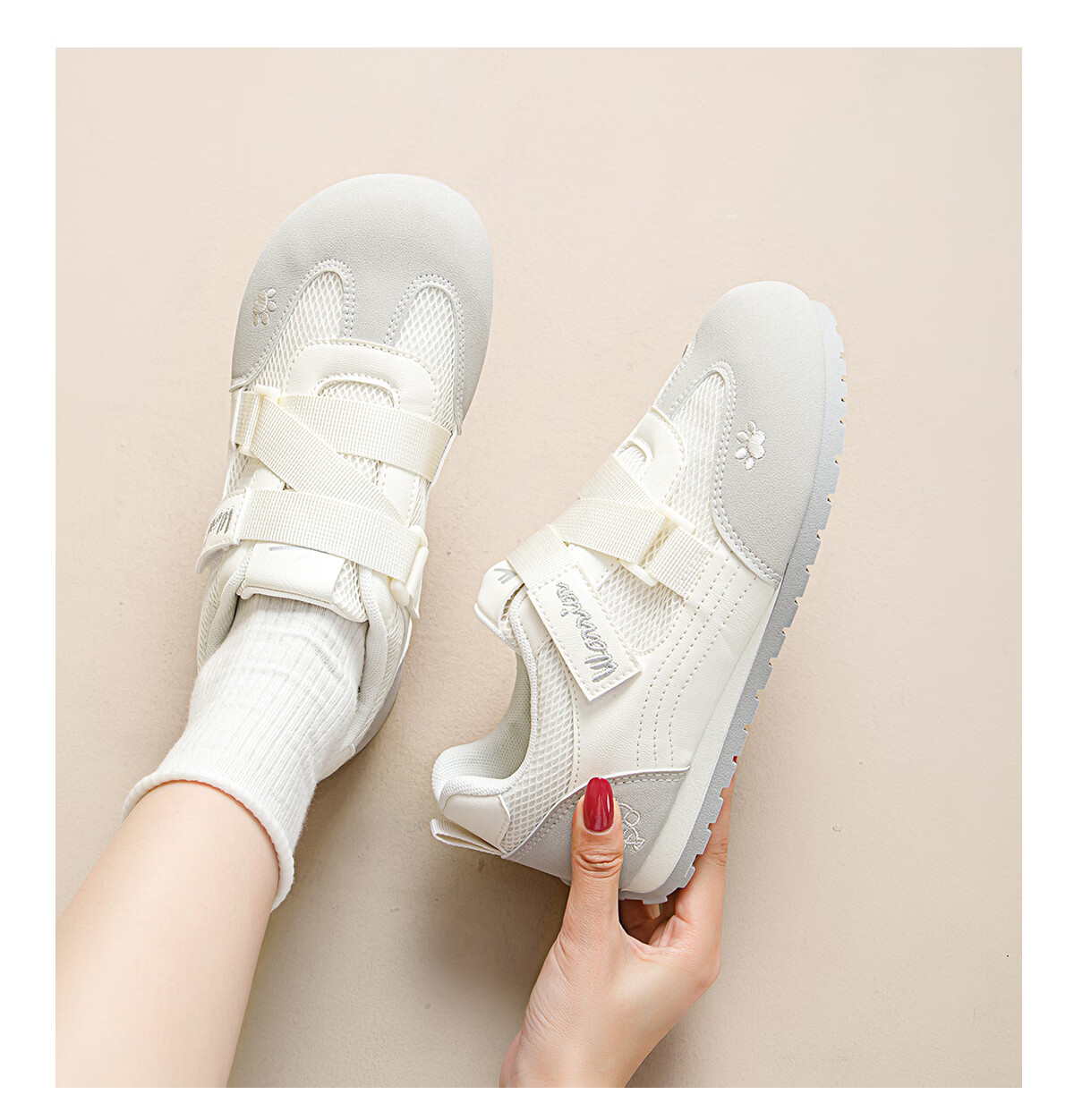 Warrior Mesh Women's Sneakers German Training Shoes New Summer Thick Sole Height Increasing Casual Velcro Sports Shoes Light Gray 37 15