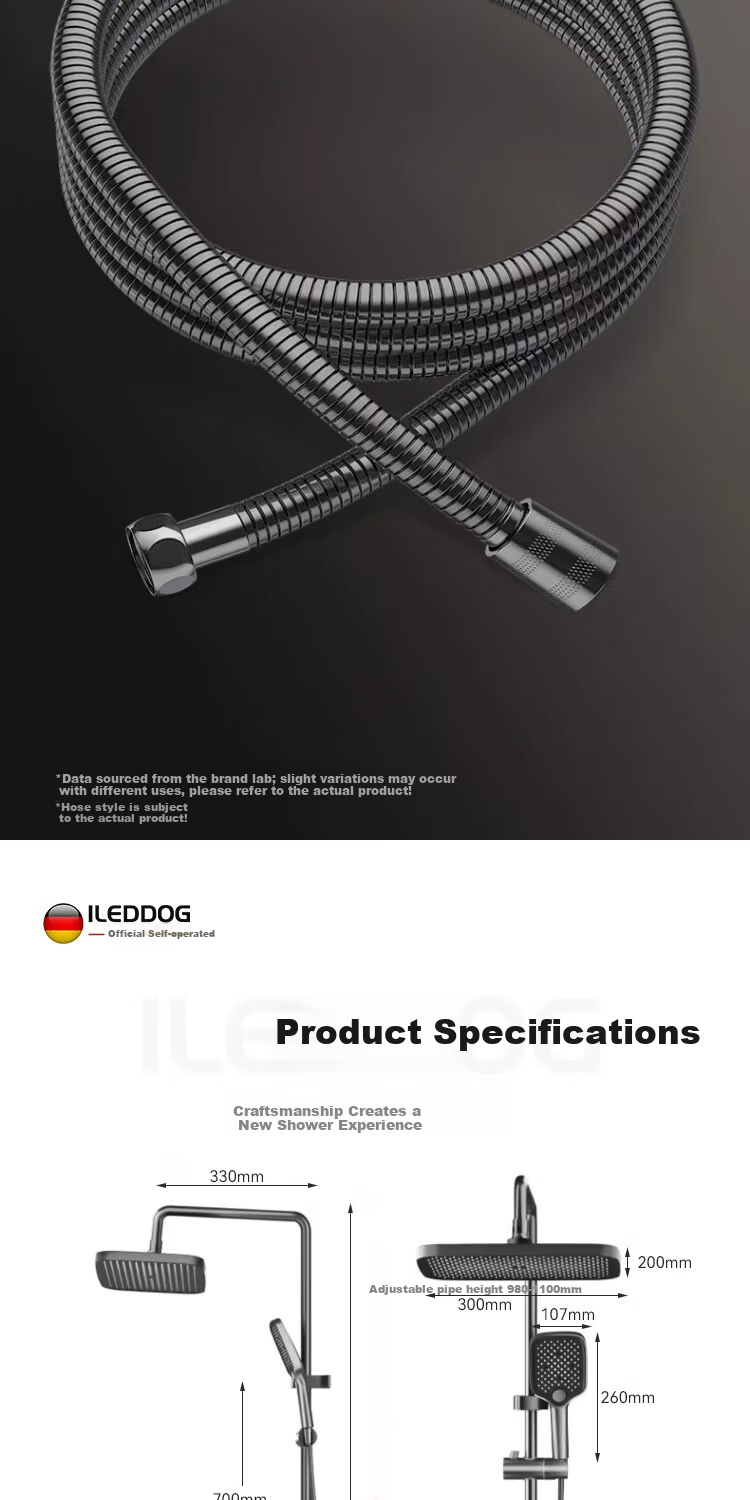 ILeddog [Germany] All-Copper Body Shower Set, Pressure-Boosting Overhead Adjustable Shower Head, Snowflake Spray Showerhead 14