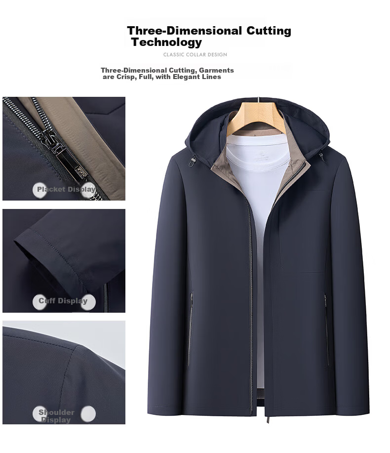 Pierre Cardin Men's High-End Spring Jacket Detachable Hood Wrinkle-Resistant Luxury Spring Autumn Coat 7