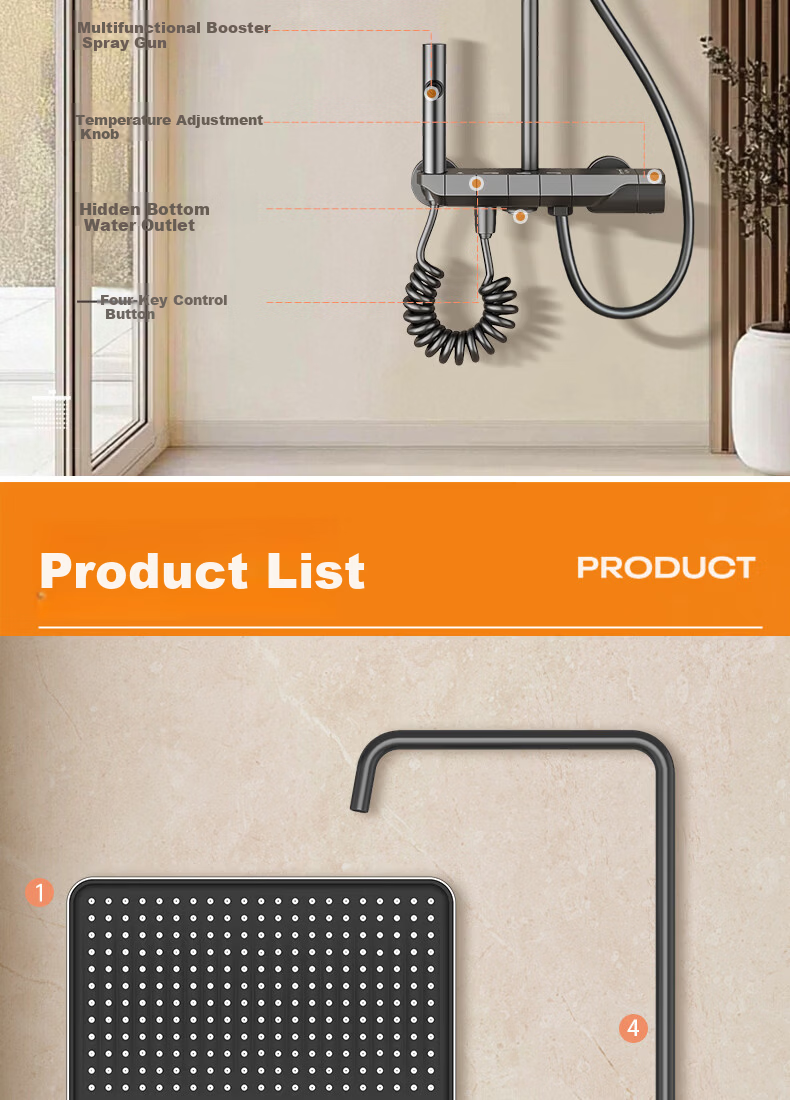BOONEN Integrated Shower Set with Pressure Boosting, Smart Thermostatic Control, Spray Gun Faucet, Complete Bathroom Shower System 29