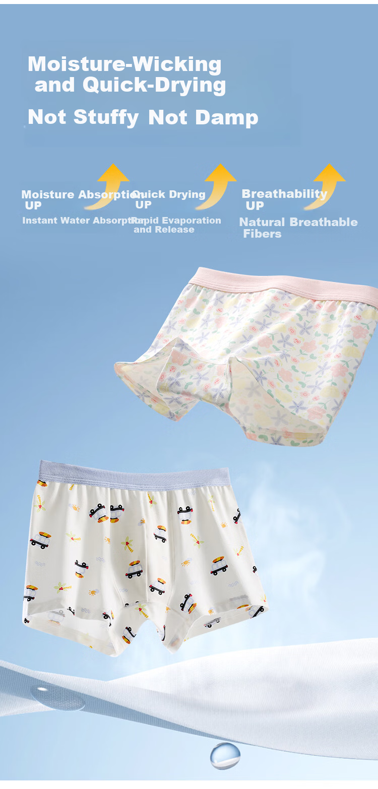 JD Jingzao 10A Antibacterial Children's Boxer Briefs for Boys, Water-Activated Floral Pattern, Three-Pack 11