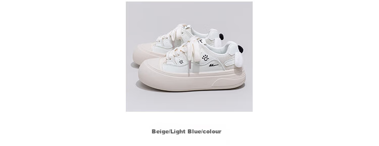 Warrior Women's Spring New Thick-Soled Casual White Sneakers 5022 Beige/Light Blue Size 35 2