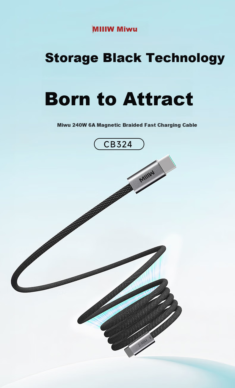 MIIIW Magnetic Type-C Charging Cable 240W 6A Fast Charging for Apple 17/Xiaomi/iPad/Huawei/Laptop 1m 4