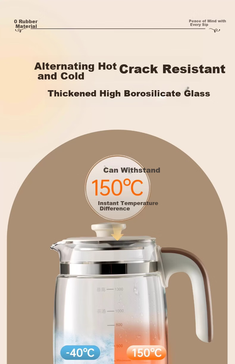 AUX YSW142 Glass Health Pot Automatic Milk Warmer Multifunctional Office Flower Tea Kettle Constant Temperature Electric Kettle Tea Cooker 316 Stainless Steel Base with Filter 5