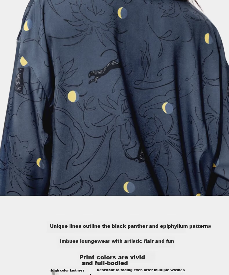 Tbh Urban Beast Black Panther Starlight Satin Loungewear Men's Four-Season Wearable Couple Pajamas Women's Long Nightfall Blue XS 11