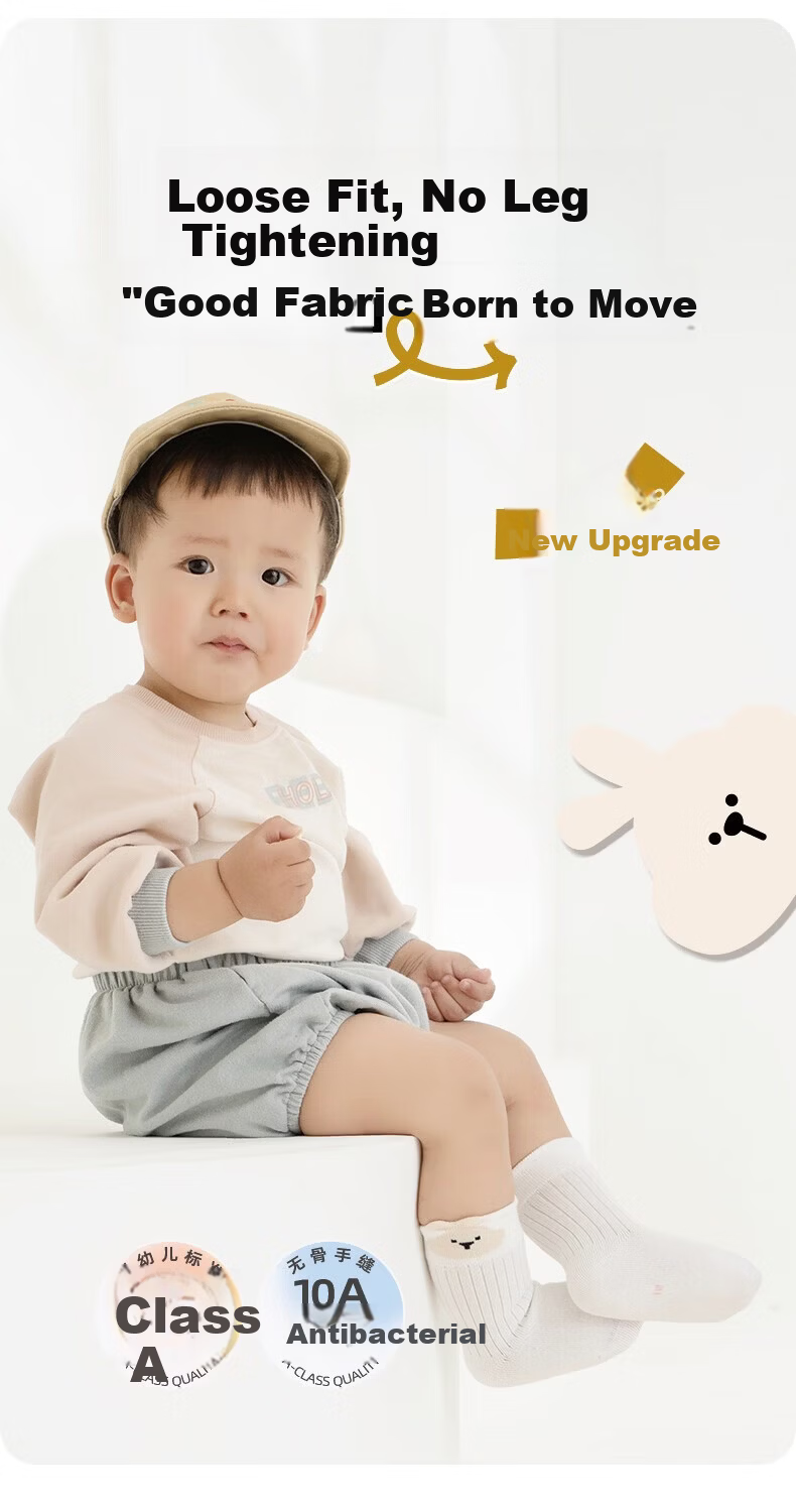 Growth Baby Socks Spring Autumn Breathable Seamless Antibacterial Infant Mid-Calf Soft Cuff Non-Restrictive Thin Cartoon Cotton Socks for Young Babies 2