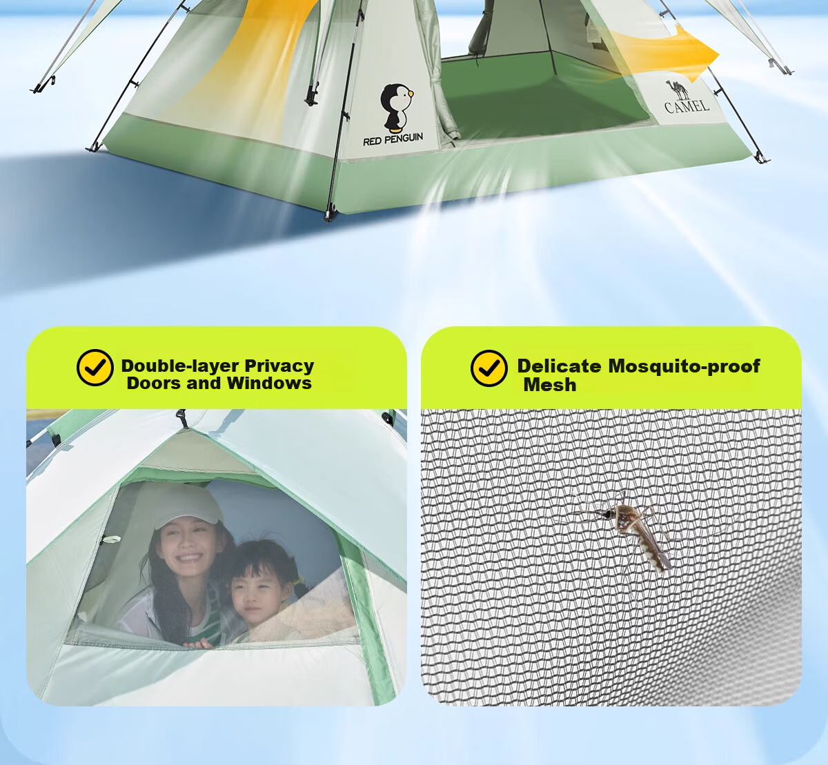 CAMEL Outdoor Penguin Tent, Portable Folding Tent, Automatic Quick-Open, Rainproof, Sun-Resistant, Thickened, for Wilderness Camping B004 14