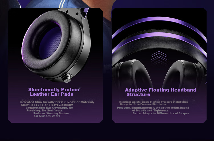 Taidu THS319 Extreme Electric 2.4G Wireless Bluetooth Wired 7.1 Virtual Surround Sound Four-Mode Over-Ear Gaming Headset Black Purple 9