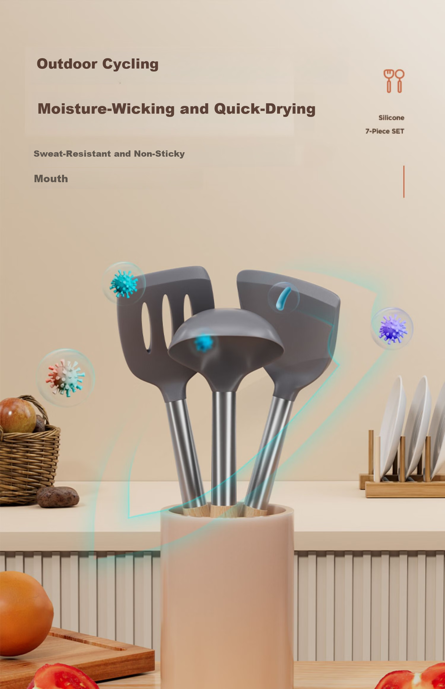 ASD Silicone Spatula Set Non-Stick Frying Pan Cooking Utensils High Temperature Resistant Household Cooking Spoon and Turner 7