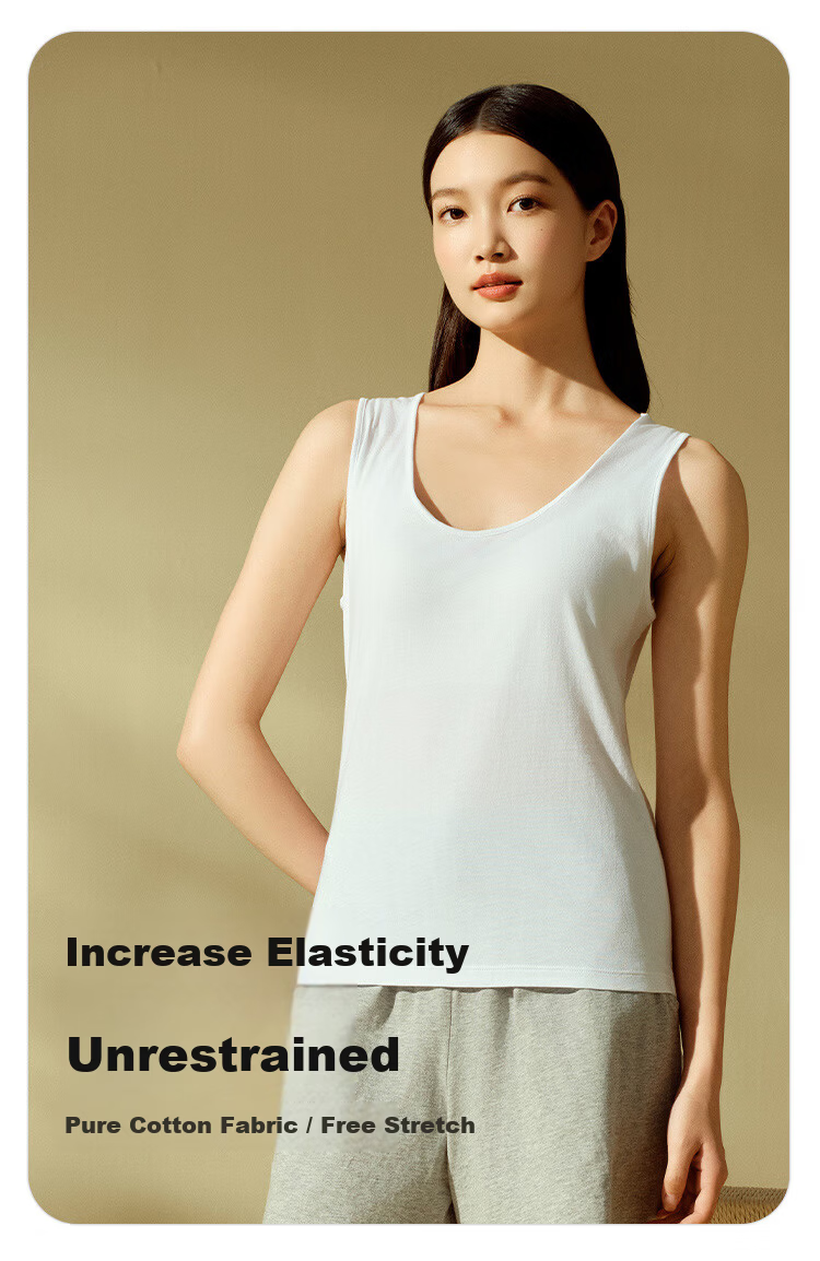 Yiershuang 60s Long Staple Cotton 100% Pure Cotton Women's Vest Round Neck Stretch Narrow Shoulder Base Shirt Female 9