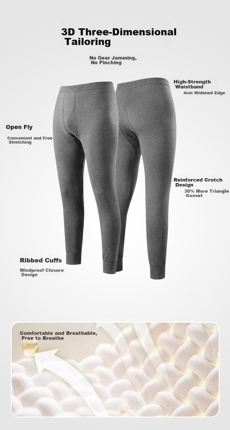 Yalu 2-Pack 100% Cotton Men's Thermal Long Johns, Warm Winter Thin Cotton Underwear, 7A Antibacterial Cotton Base Layer Pants 4