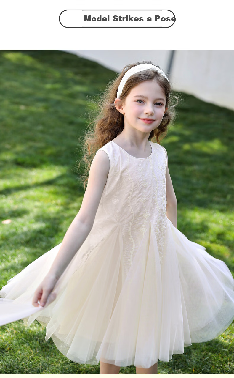 Fulomi Girls' Sleeveless Summer Dress Sweet Princess Birthday Party Dress Beige Size 130 7