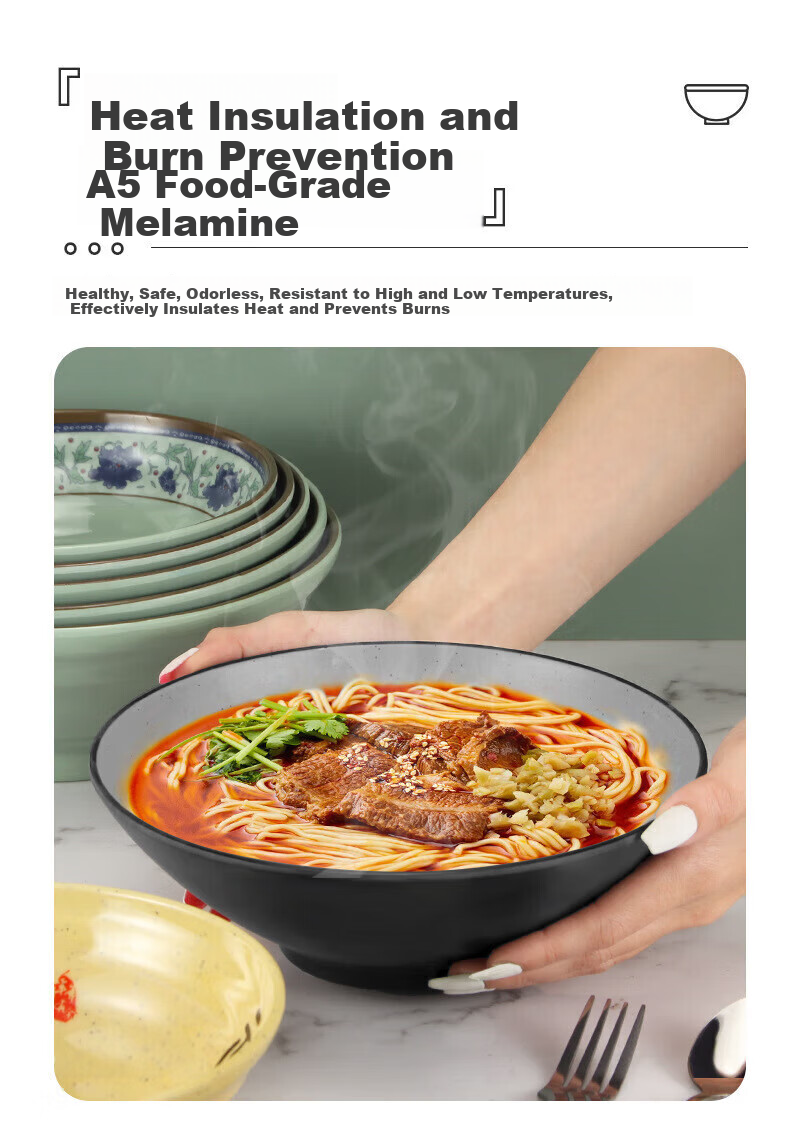 Caitang Smart Melamine Noodle Bowl Imitation Porcelain Soup Bowl High Temperature Resistant Large Bowl White 8 Inch Jingcang 3