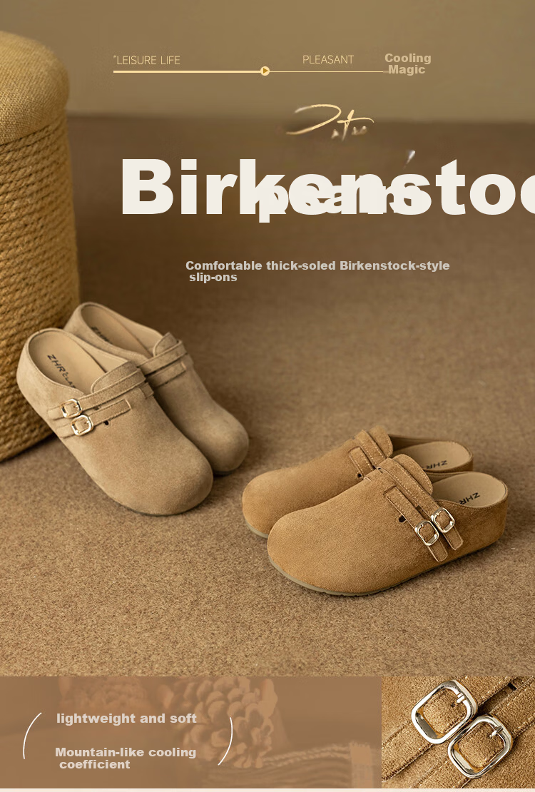 ZHR Cork Birkenstock Style Half Slippers Women Vintage Slip-On Platform Thick Sole Shoes JT215 Camel Size 38 1
