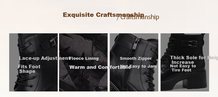 Red Dragonfly Women's Martin Boots Autumn Winter Fleece Lined Warm Thick Sole Short Boots Height Increasing Slim Lightweight WTC456921H Black Size 37 2