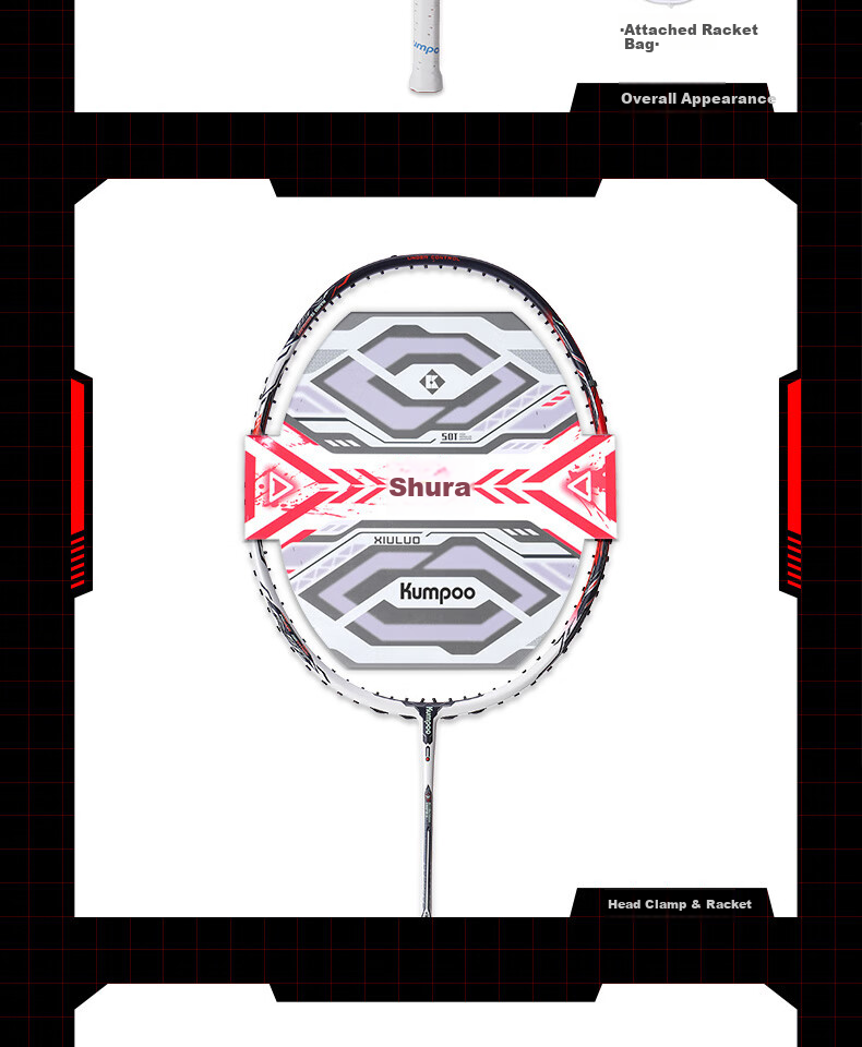 KUMPOO AK-7 Second Generation Badminton Racket Full Carbon Ultra-Light Xunfeng Professional Training Competition Offensive Racket 4U White 10