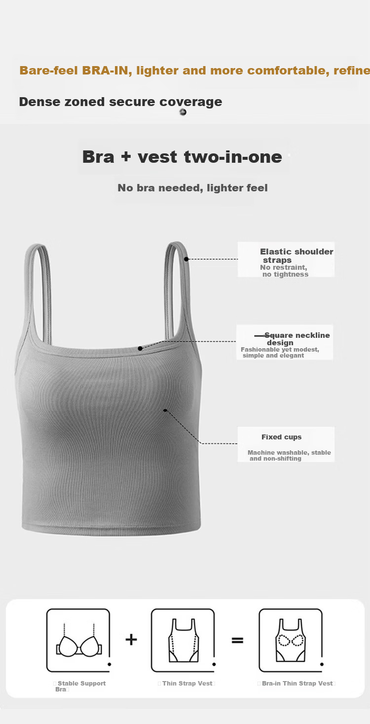 Herbal Natural Color Silk Camisole with Built-in Bra Pads, Women's Summer White Square Neck Outerwear Tank Top 1