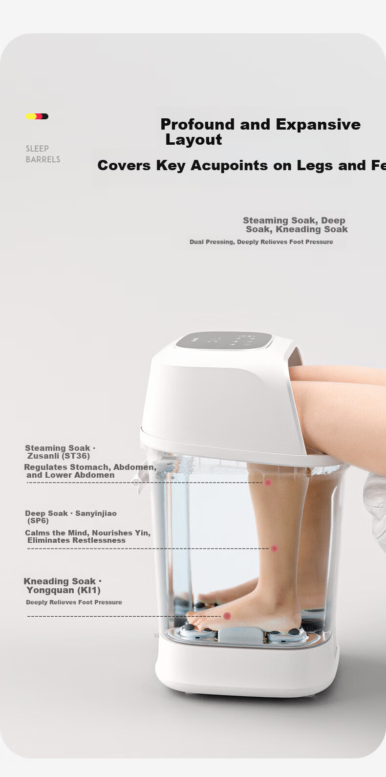 CLORIS Germany 71CM Deep Foot Soaking Tub with Over-Knee Steam Foot Bath, Fully Automatic Electric Massage Heating Foot Basin, Mother's Day Gift F988 40