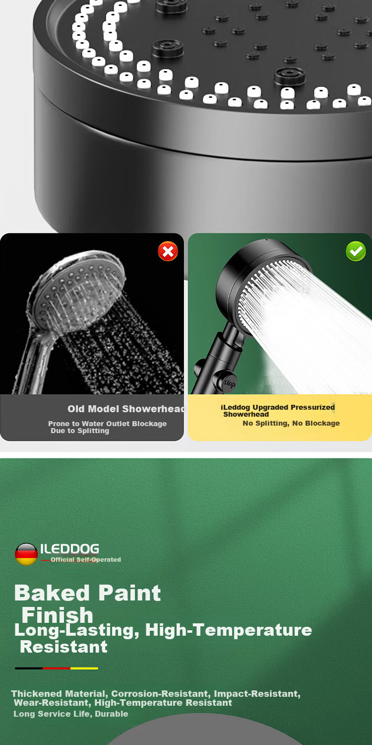 ILeddog [Germany] Powerful Pressurized Shower Head Bathroom Household High Flow Multifunctional Showerhead Y-817 10