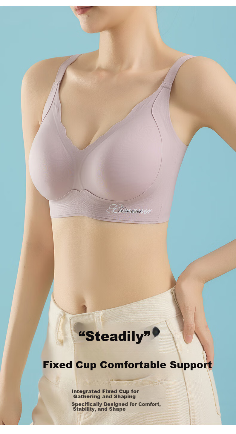 GRACEWELL Seamless Wireless Bra for Women Large Cup Minimizing Lift Push-Up Anti-Sagging Thin Pink Foundation Bra 9