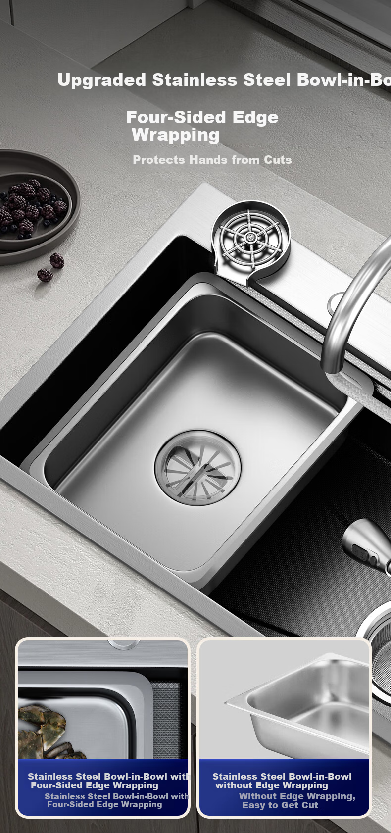 Haier 5.0 Kitchen Sink Nano Large Single Bowl Multifunctional Dishwasher Integrated Basin 304 Stainless Steel Pop-up Drain Vegetable Washing Basin 23