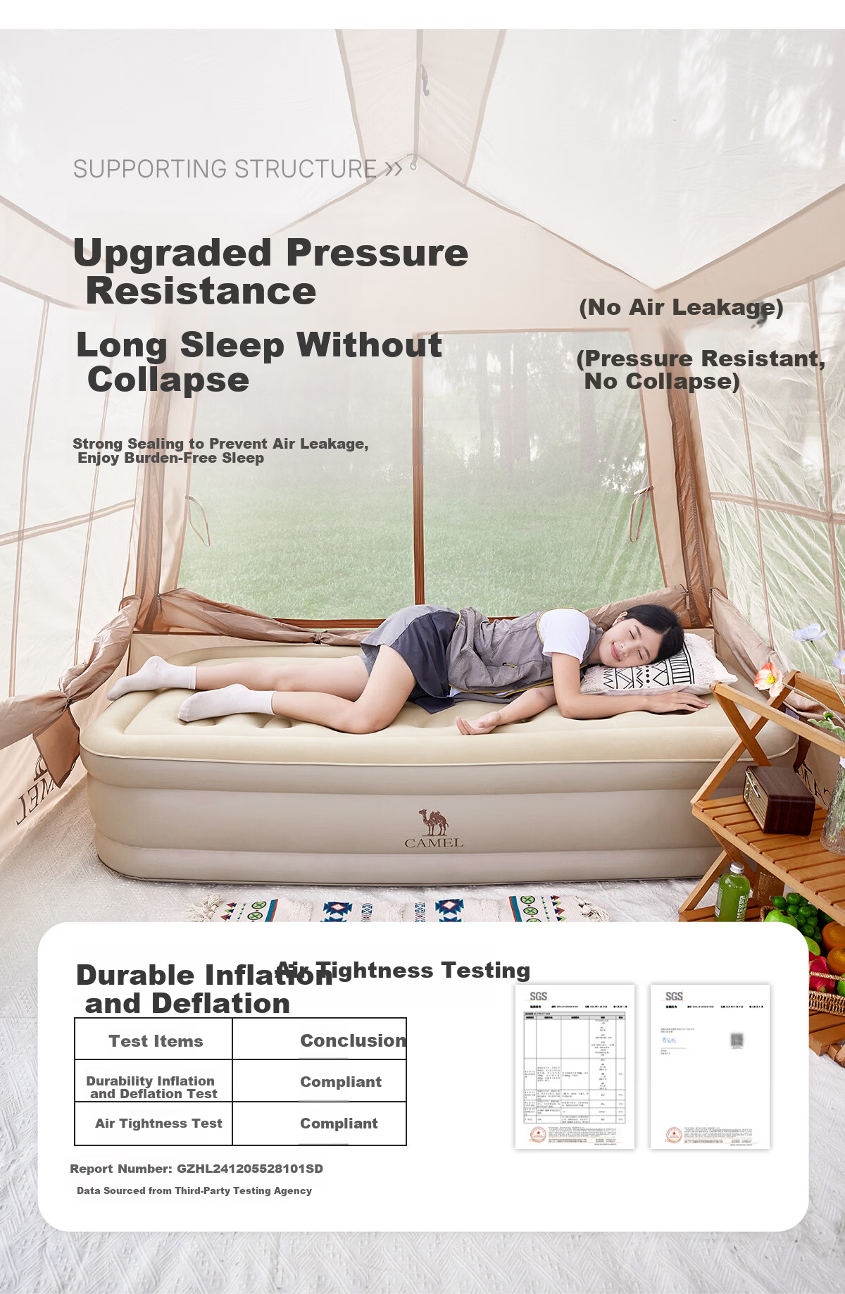 CAMEL Automatic Inflatable Mattress with Built-In Pump, Heightened Inflatable Bed, Outdoor Camping Sleeping Pad 174BJ37703 Sand Color 17