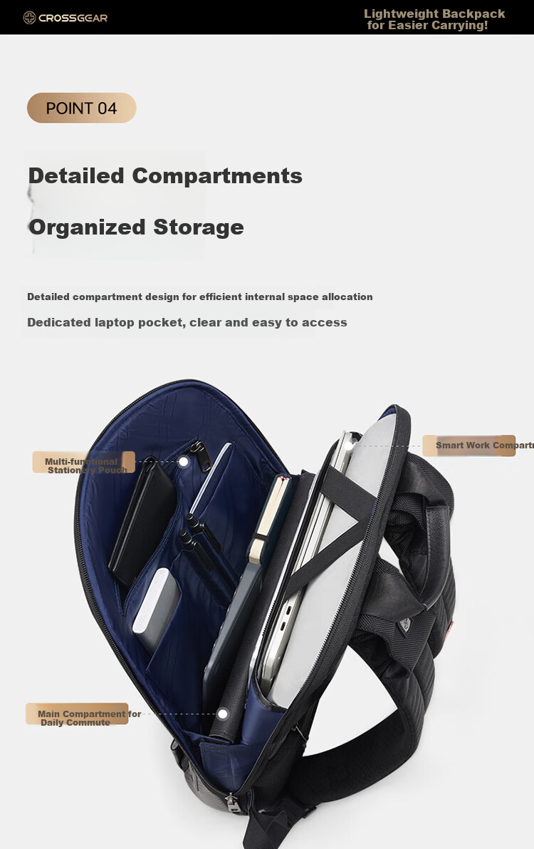 CROSSGEAR Cross Medal Weight Loss Master High-End Business Backpack for Men 16-inch Slim Laptop Bag Travel Bag 9