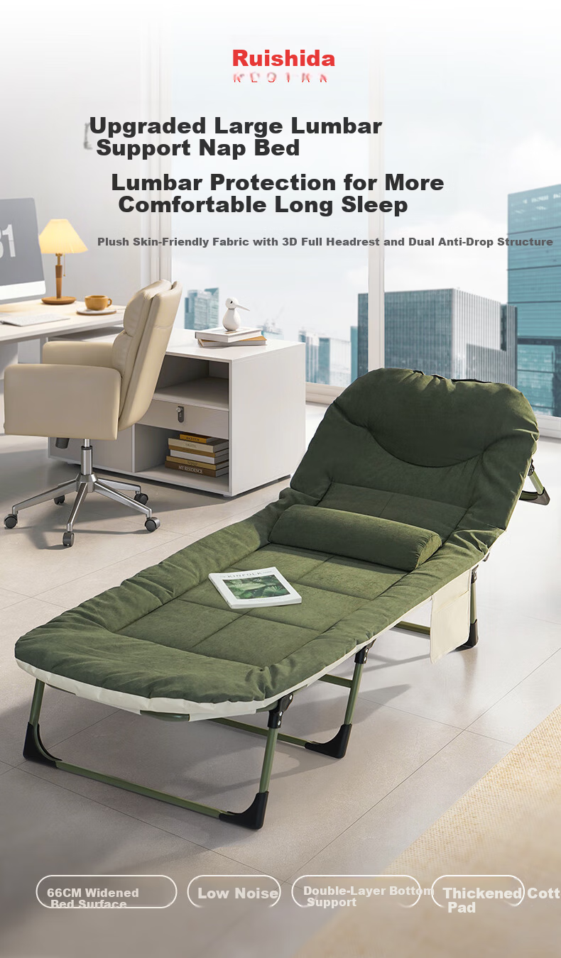 Restar Folding Single Nap Bed Hospital Care Bed Military Cot Recliner Office Nap Waist Support 190cm 1