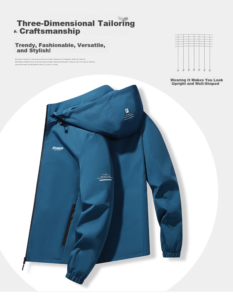ROMON Men's Jacket Spring Autumn Trendy Outdoor Sports Casual Windproof Coat JK01 Blue Fleece Lined 3X 2