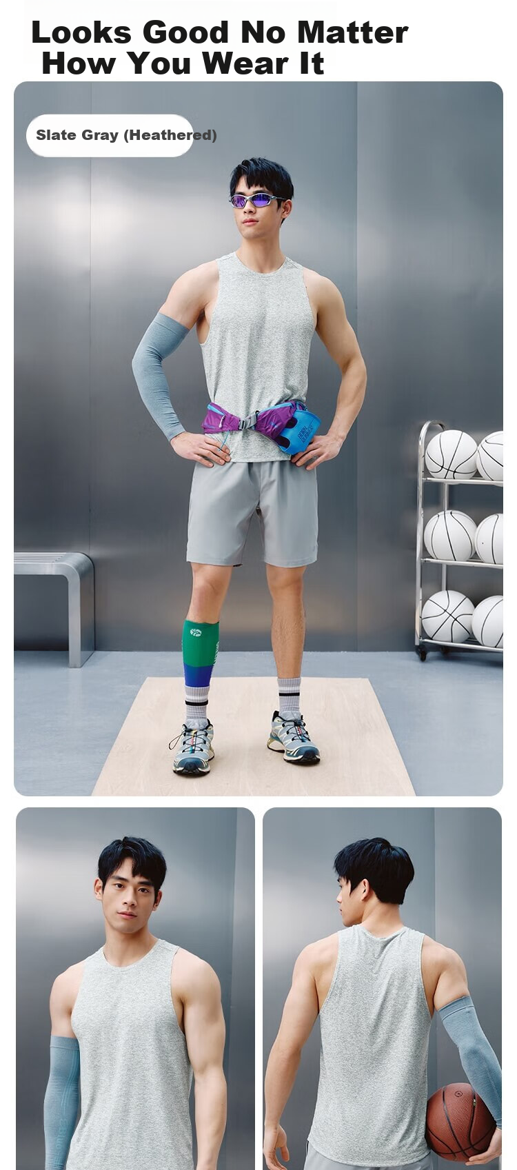 JD Jingzao Elastic Quick-Dry Men's Tank Top Running Fitness Sleeveless Basketball T-Shirt Training Sportswear Sage Gray S 9