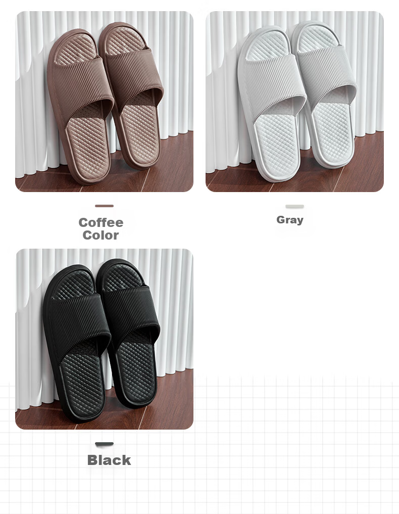 Zhiying Women's Summer Indoor Home Shower Slippers Silent Non-Slip Soft Sole Men's Black Sandals Size 44-45 7
