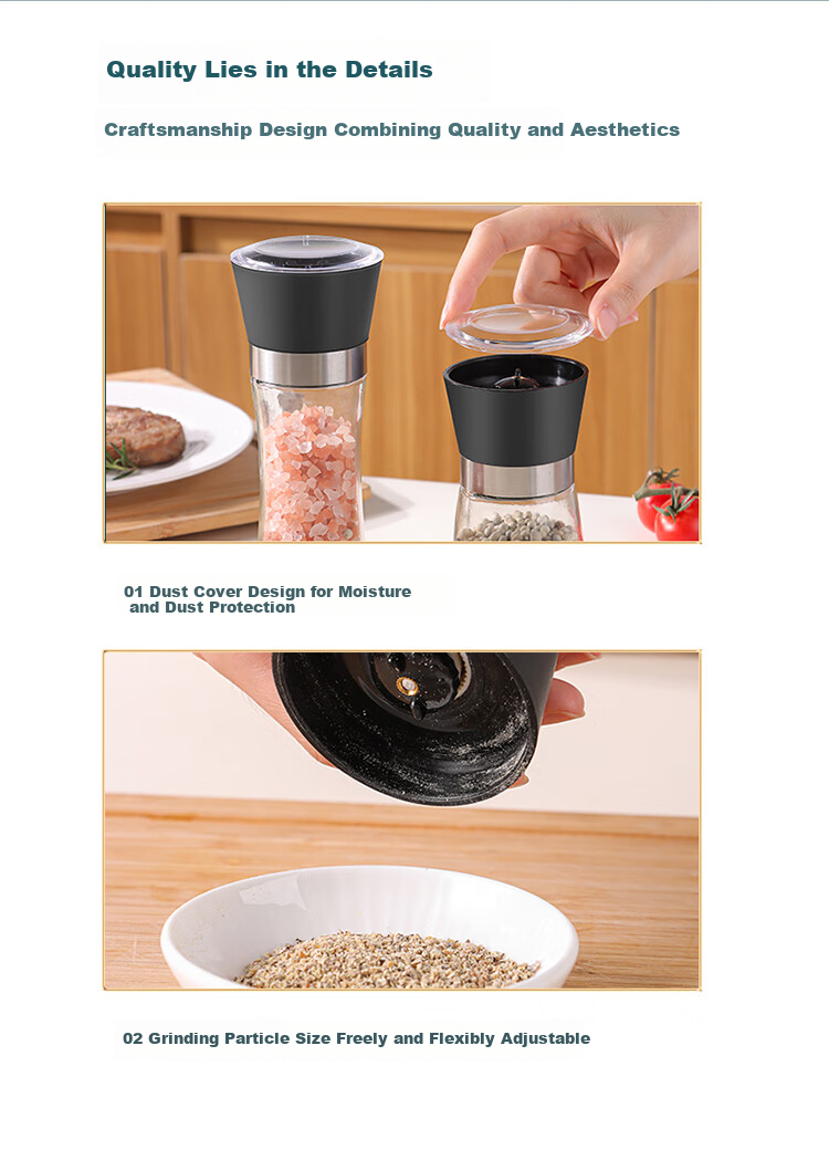 Baijie Sea Salt Grinder Manual Pepper Mill Black Pepper Sichuan Pepper Seasoning Bottle Ceramic Grinding Core 150ml 10
