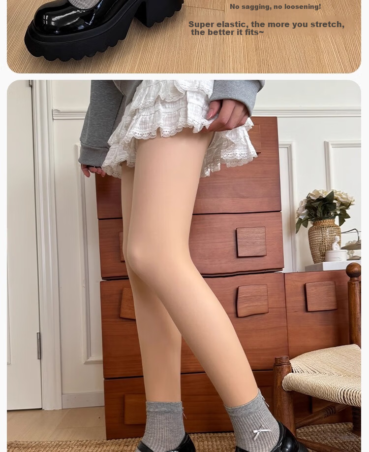 Youkeshu Women's Autumn Winter Fleece-Lined Thickened Tummy Control Hip-Lifting Natural Skin Tone Bare-Leg Effect Footed Leggings Tights 15