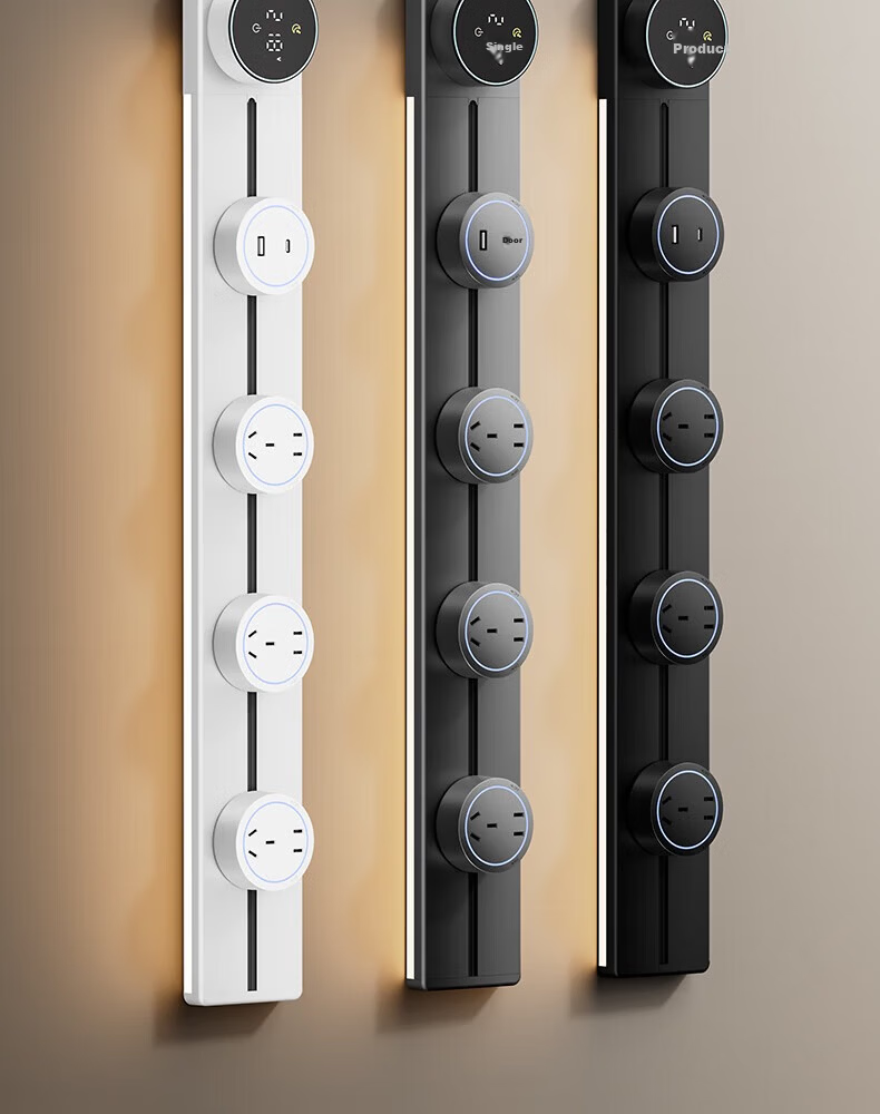 International Electrician Digital Display Large Five-Hole Mobile Track Power Strip Adapter One-Key Master Control Sensor Light Set Gray for Side Cabinet 19