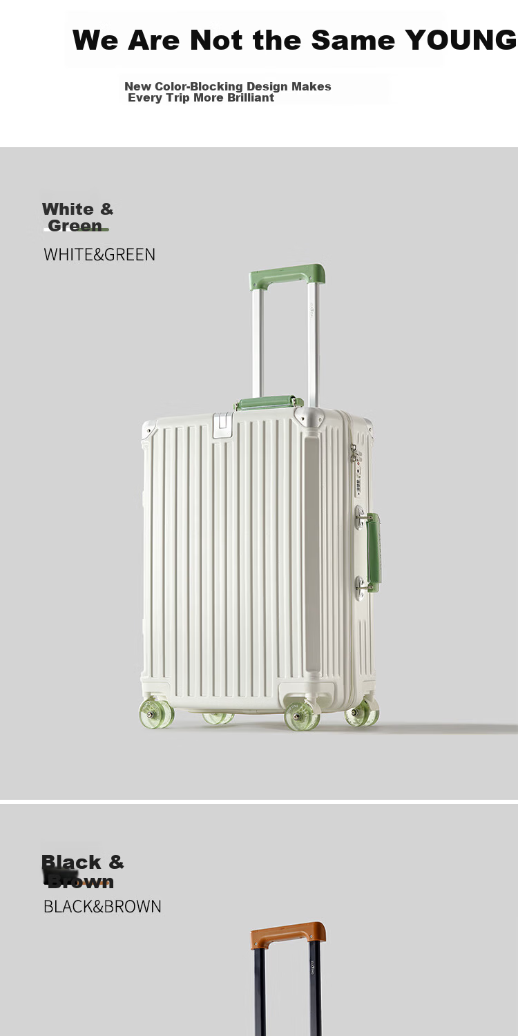 Zuo Ting Men's Colorblock 24-inch Multifunctional Luggage Suitcase Large Capacity Password Lock White & Green 3