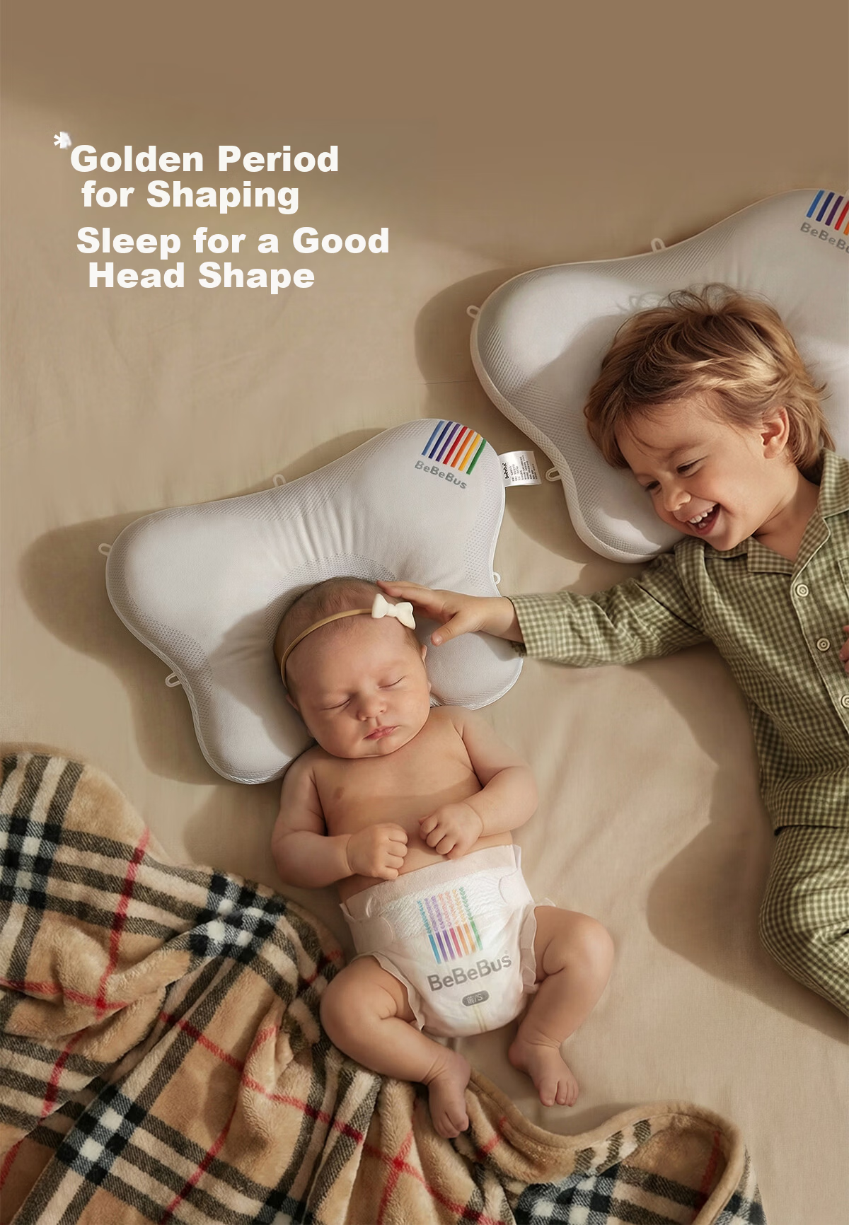 Bebebus Butterfly Baby Shaping Pillow for Round Head Sleep 0-6-12 Months Newborn Head Correction Neck Support Baby Pillow White 4