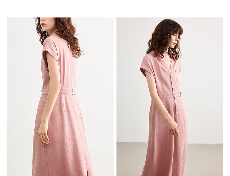 Demana Summer Elegant Lace Splice V-Neck Waist-Slimming Slit Mid-Length Dress with Natural Linen 7