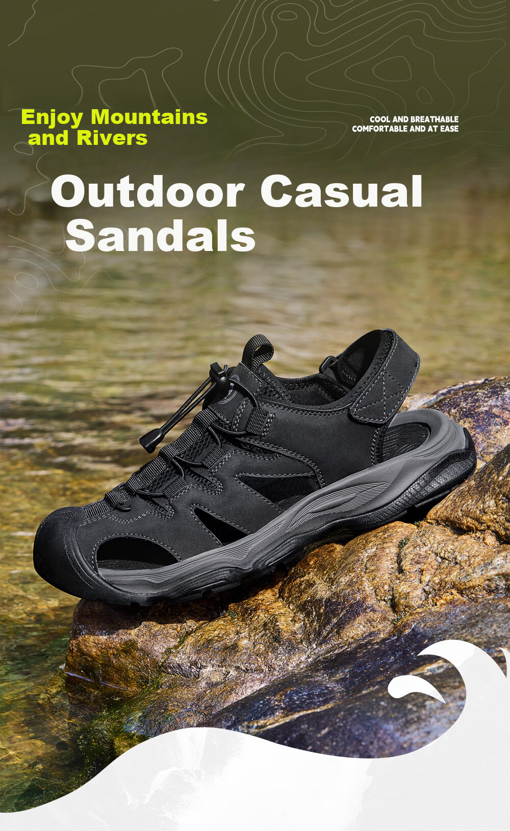 Camel Brand Breathable Mesh Water Shoes Beach Hollow Sandals P16M379020 Night Black Size 40 1
