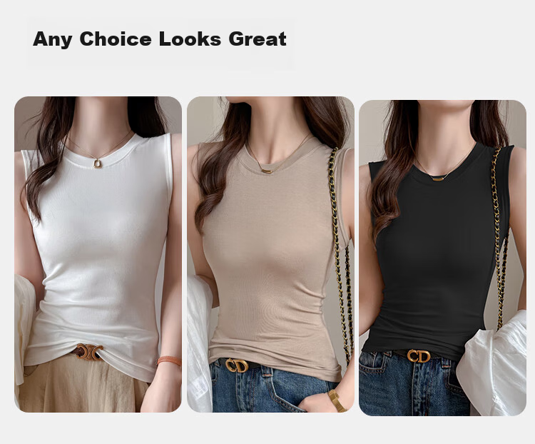 Audifine Women's Camisole Tank Top Wide Strap Sleeveless T-Shirt Khaki M Spring Summer Outerwear 6