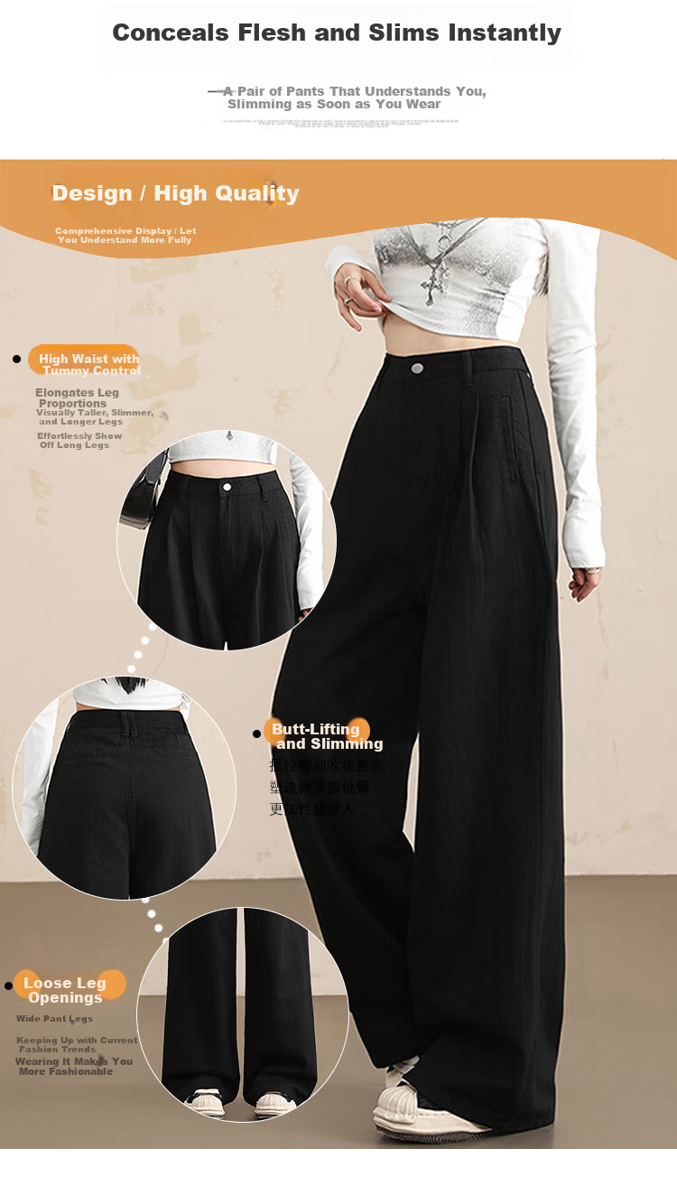 BEAUTIFUL WARDROBE White High-Waist Denim Wide-Leg Pants for Women Loose Casual Lazy Style Spring Summer Slimming Floor-Length Trousers 2