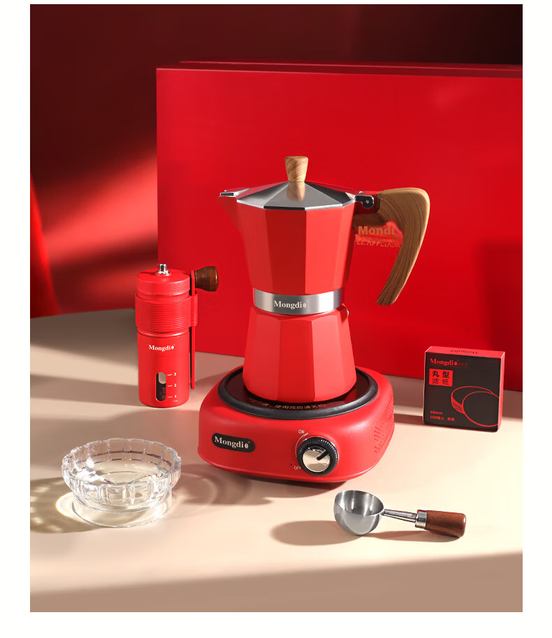 Mongdio Mocha Pot Set Coffee Maker Electric Ceramic Stove Manual Coffee Grinder Espresso Pour-Over Coffee Set 6-Piece Set 4