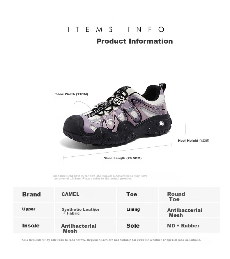 CAMEL Aurora Ugly Cute Naiwa Collaboration Casual Outdoor Hiking Shoes L26S202026AD Beige/Purple Size 37 15