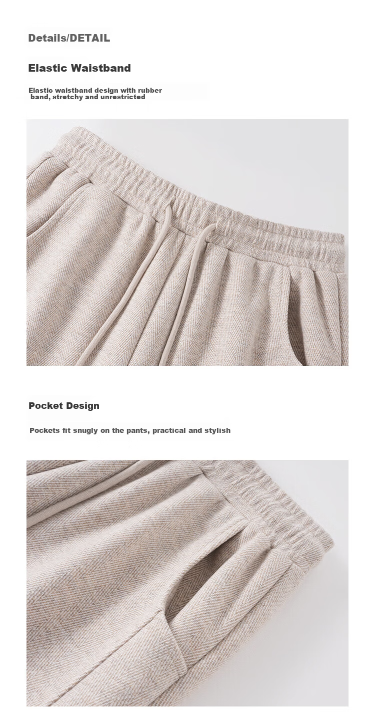 Baleno Herringbone Wide-Leg Pants Women Spring Autumn 2026 New Woolen Split Pants Casual Straight Narrow Trousers 14