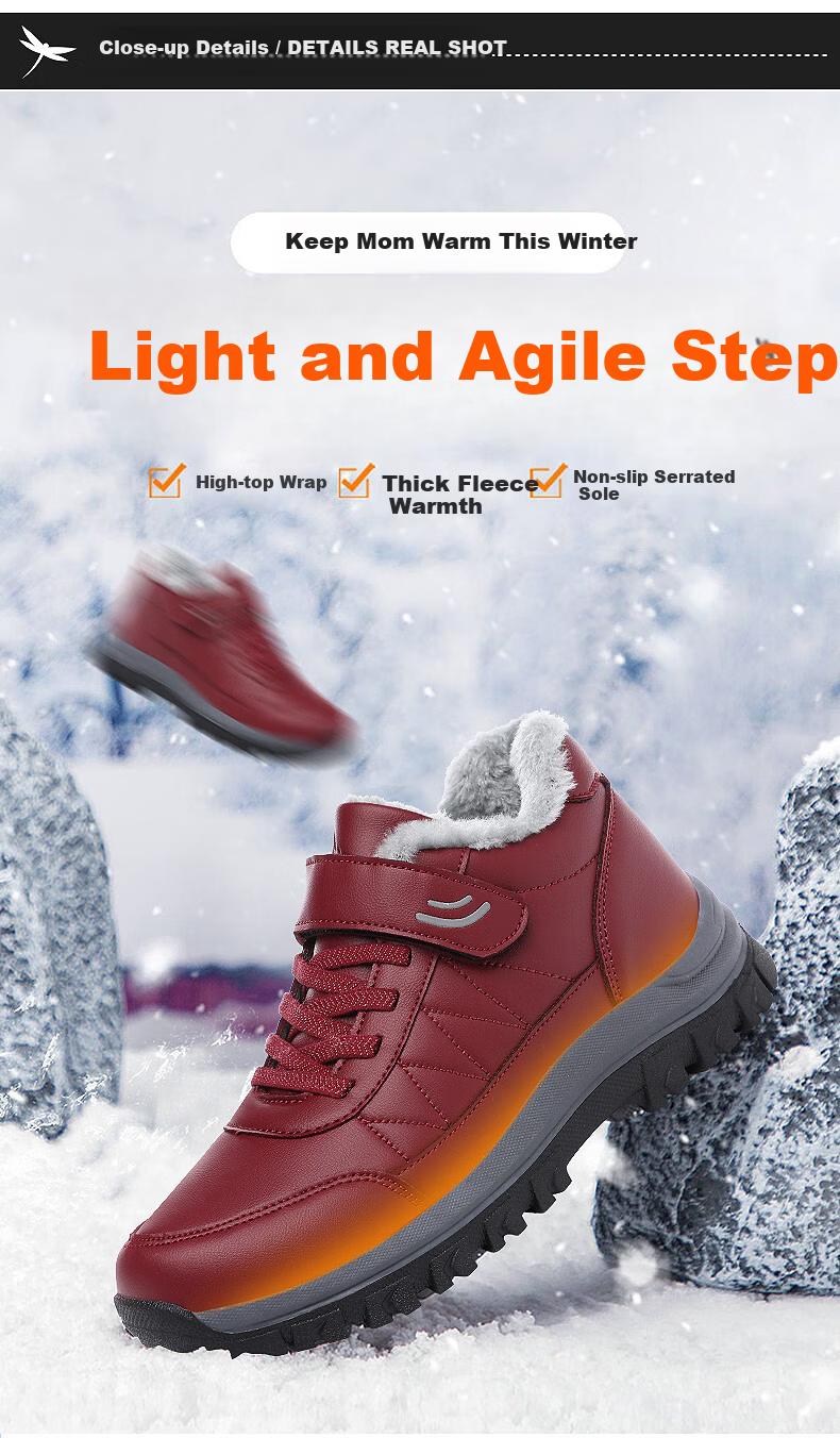 RED DRAGONFLY Women's Winter Fleece Lined Warm Elderly Shoes Thickened Fur Cotton Boots Middle-aged and Elderly Mom Cotton Shoes WXC430451 7